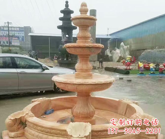 郑州晚霞红多层大型石雕喷泉 (3)
