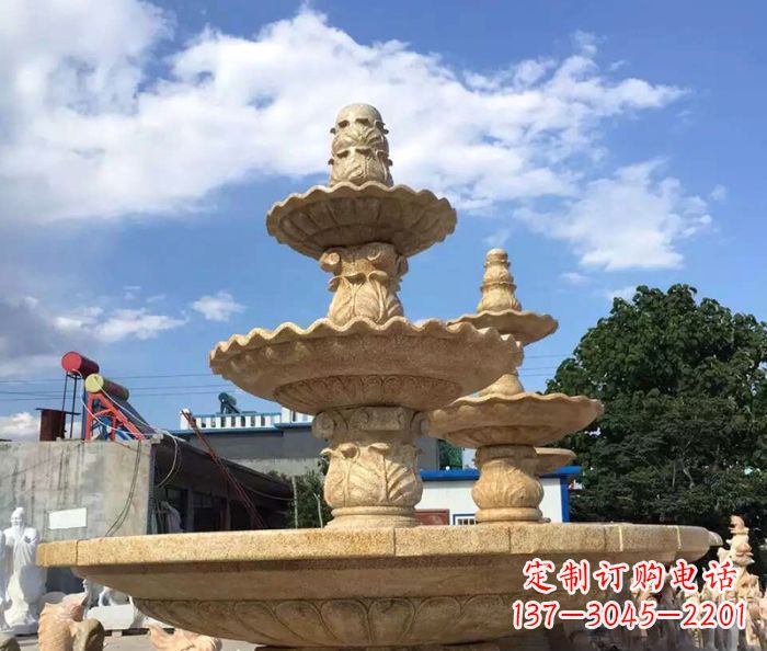 郑州晚霞红多层喷泉石雕