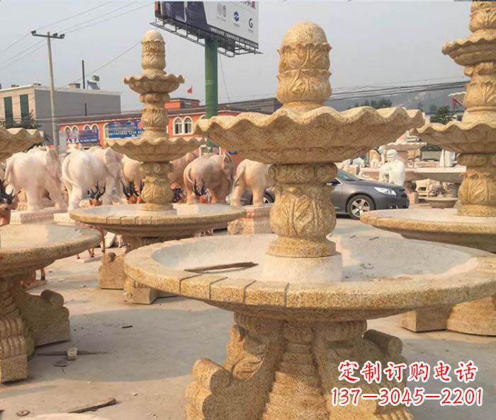 郑州晚霞红多层大型石雕喷泉