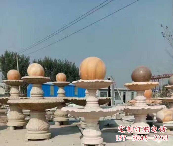 郑州晚霞红多层风水球喷泉石雕