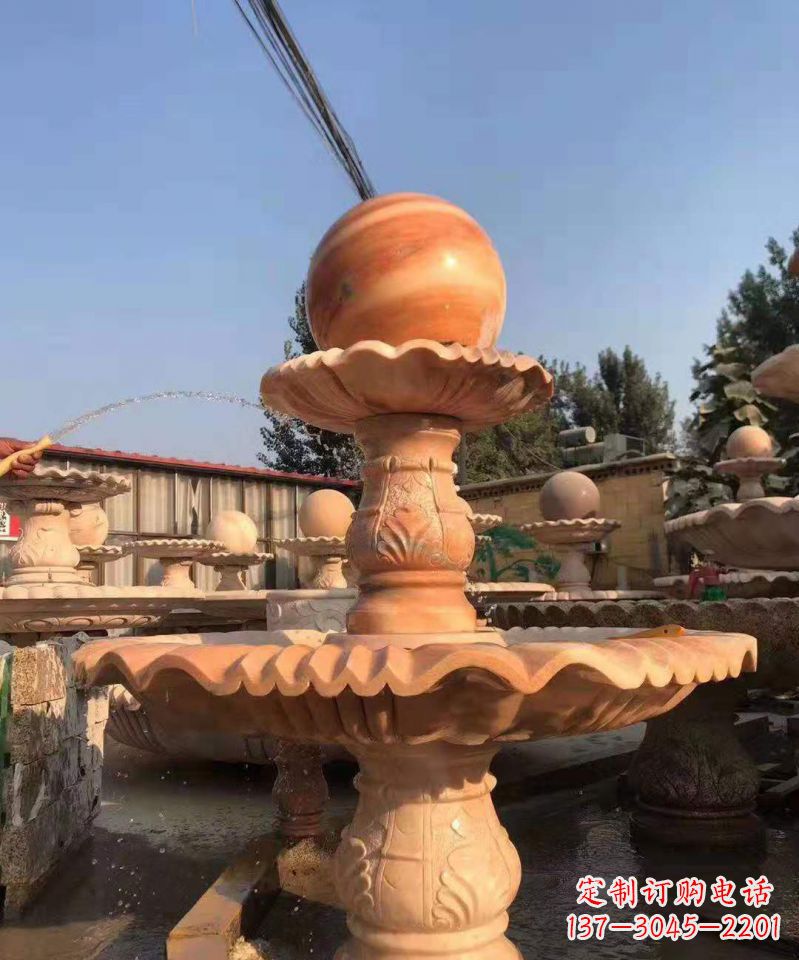 郑州晚霞红风水球雕塑别墅庭院景观雕塑