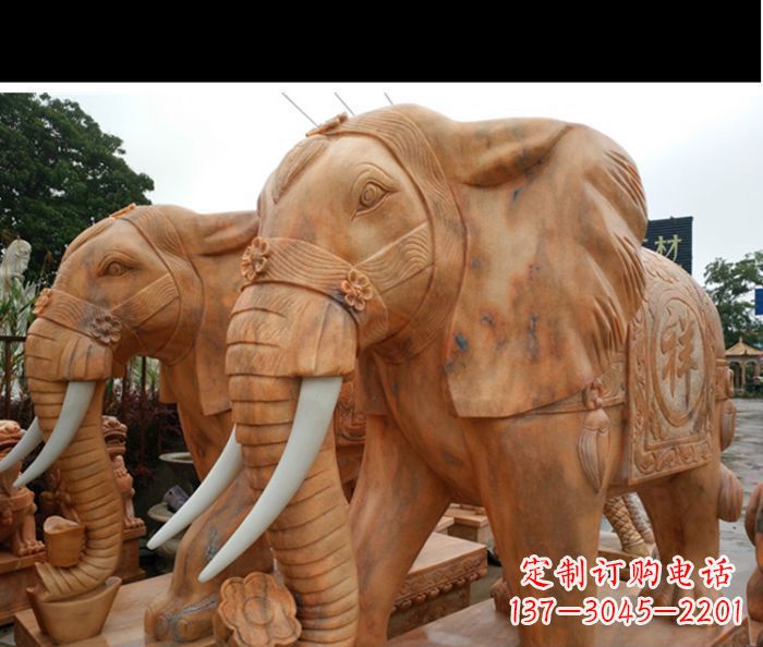 郑州晚霞红吉祥如意门口镇宅招财大象石雕 (3)