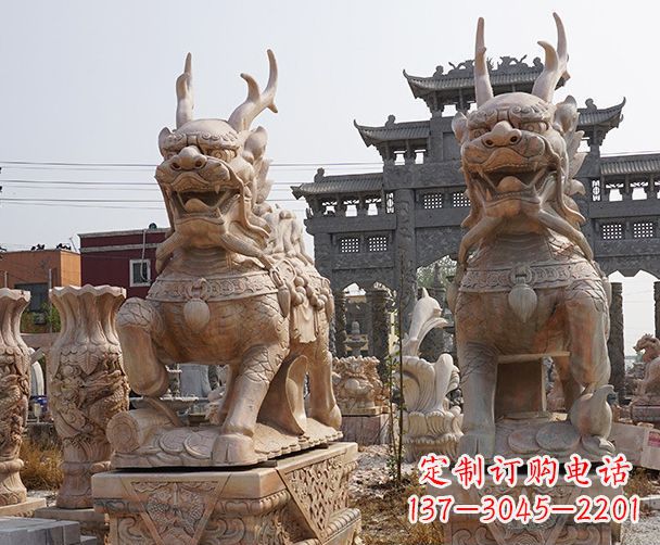 郑州晚霞红瑞兽麒麟石雕 (2)