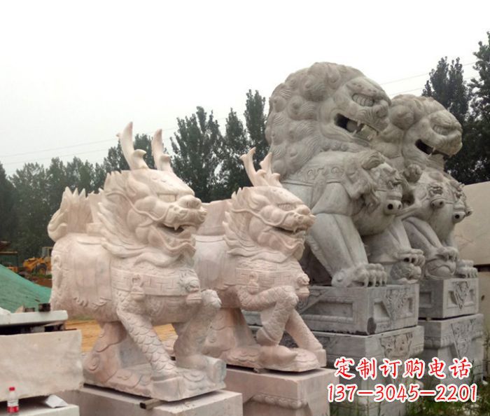 郑州晚霞红瑞兽麒麟石雕
