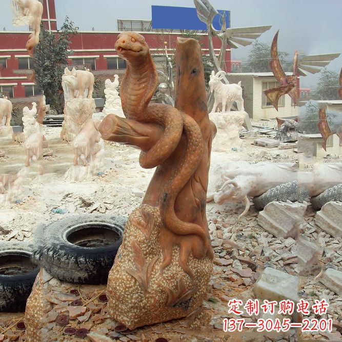 郑州晚霞红蛇石雕-12生肖动物雕塑