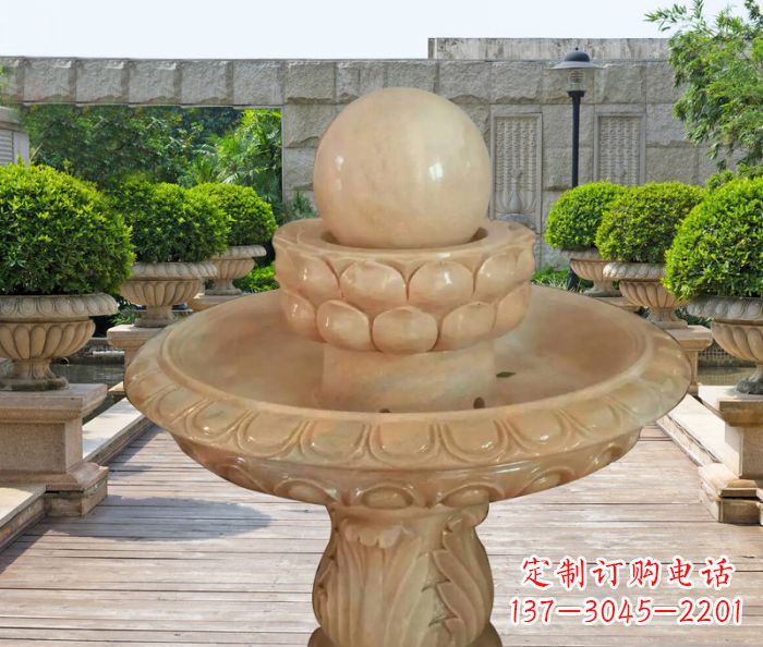 郑州晚霞红双层风水球公园喷泉石雕 (2)