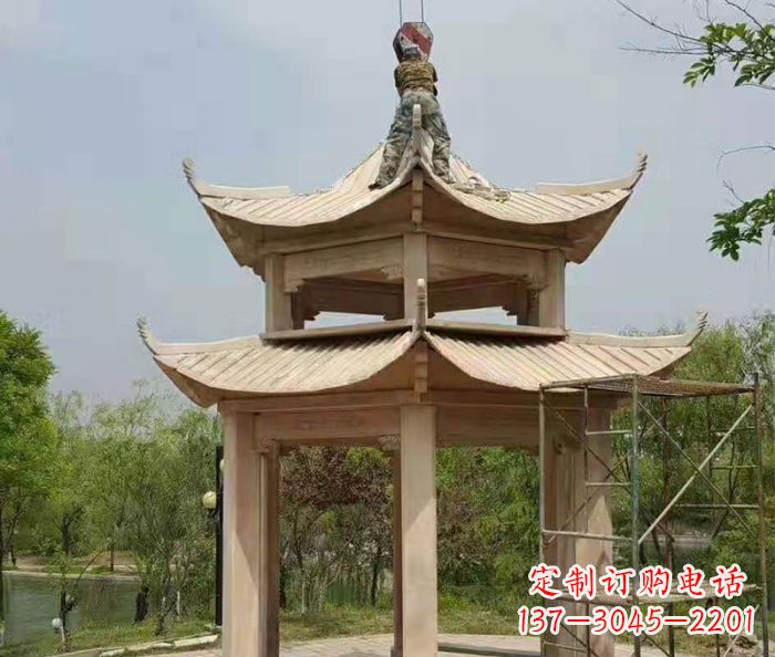 郑州晚霞红双层凉亭石雕 (2)
