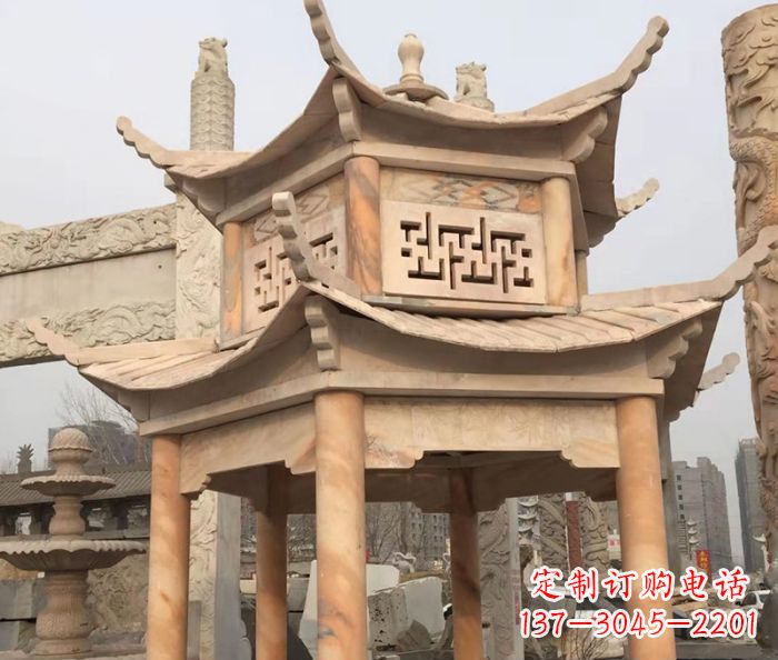 郑州晚霞红双层石雕凉亭