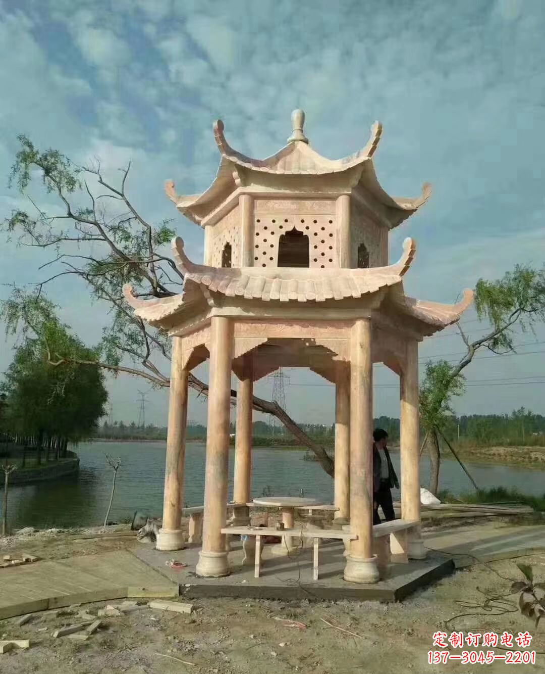 郑州晚霞红双层石凉亭 (2)