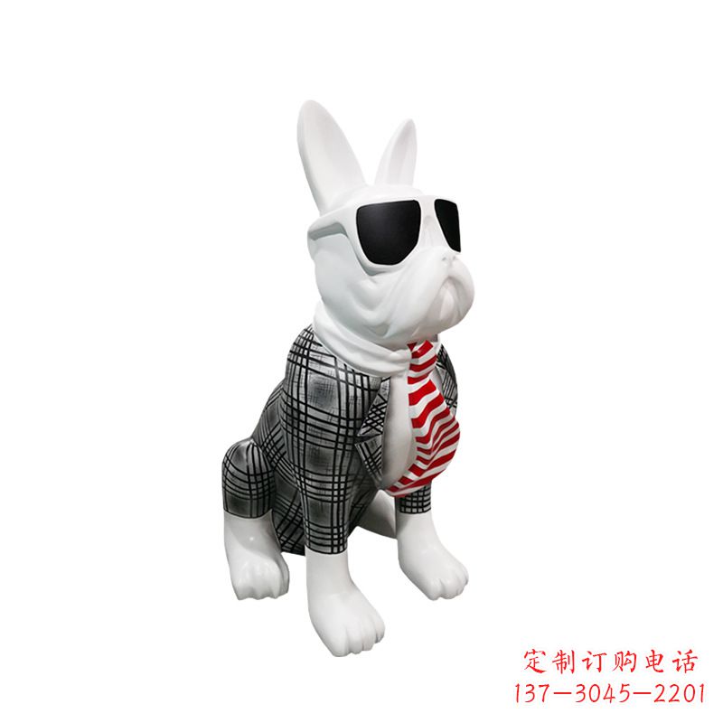 郑州系领带戴墨镜的狗雕塑,商场超市美陈斗牛犬摆件