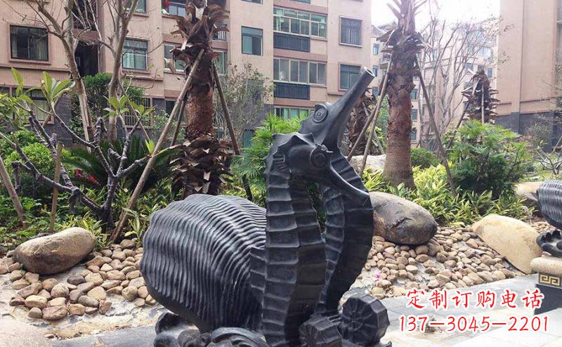 郑州小区海马动物玻璃钢仿铜雕塑