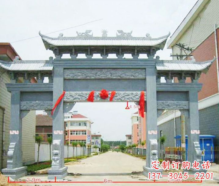 郑州小区三门牌坊石雕