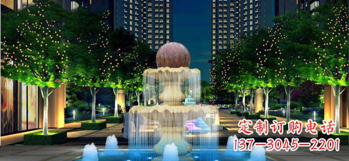 郑州小区石来运转风水球石雕喷泉