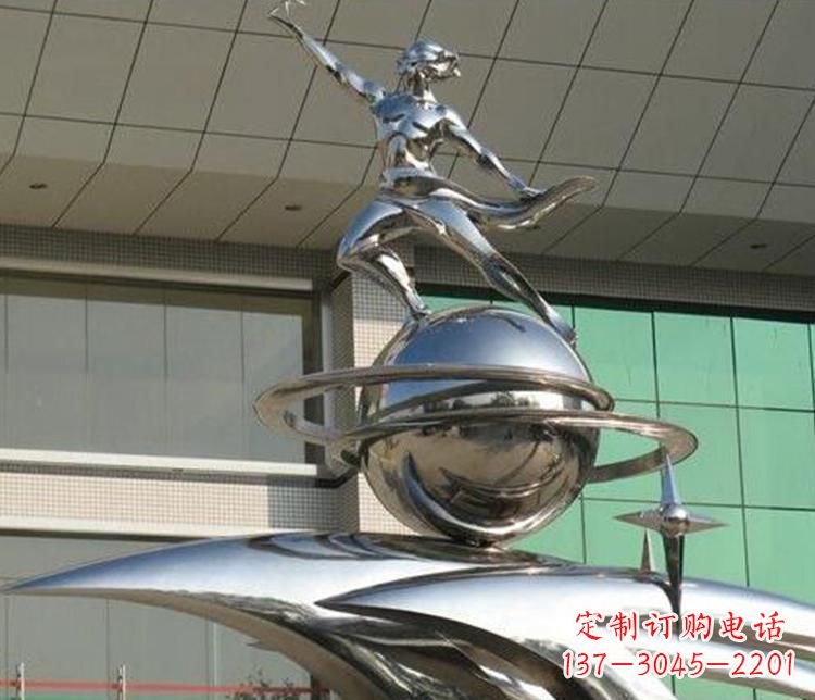 郑州校园不锈钢地球和学生景观雕塑