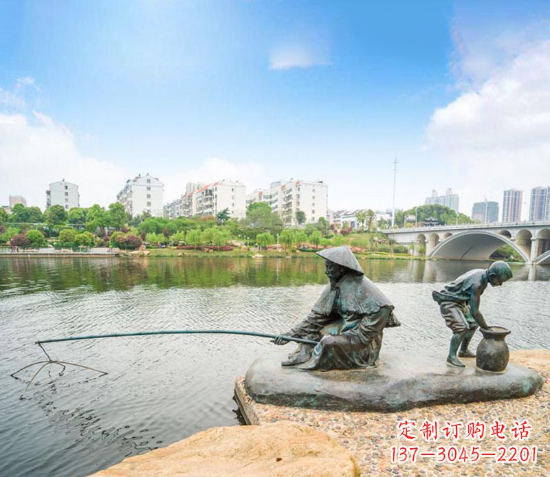 郑州渔翁钓鱼公园景观铜雕