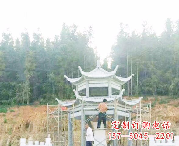郑州园林仿古双层石凉亭景观石雕 (2)