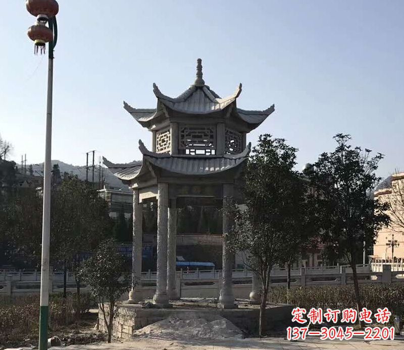 郑州园林仿古双层石凉亭景观石雕 (4)