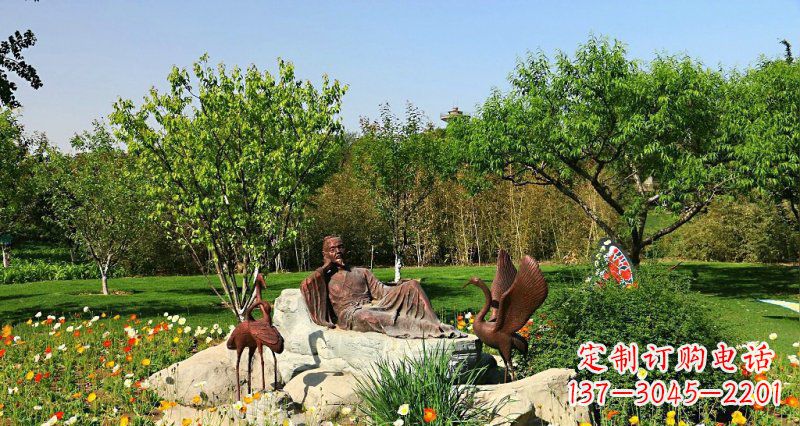郑州园林古代人物仙鹤景观铜雕