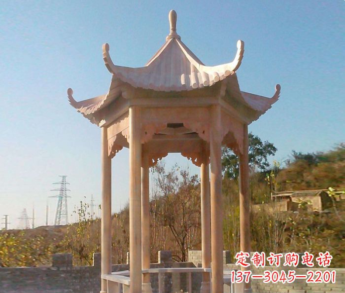 郑州园林景观晚霞红单层石雕凉亭