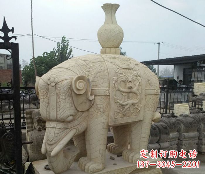 郑州园林景观驮瓶大象石雕