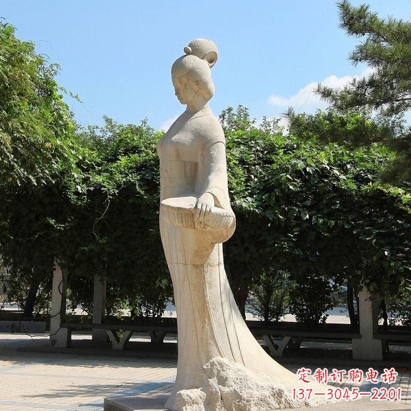 郑州园林历史人物著名美女秦罗敷砂岩石雕塑像