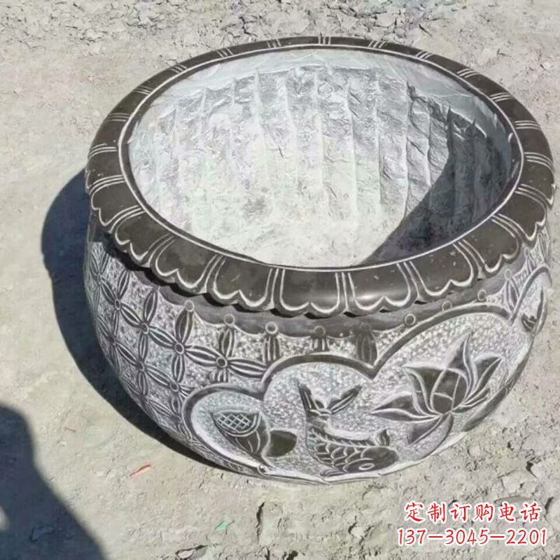郑州园林莲花鱼纹石雕水缸