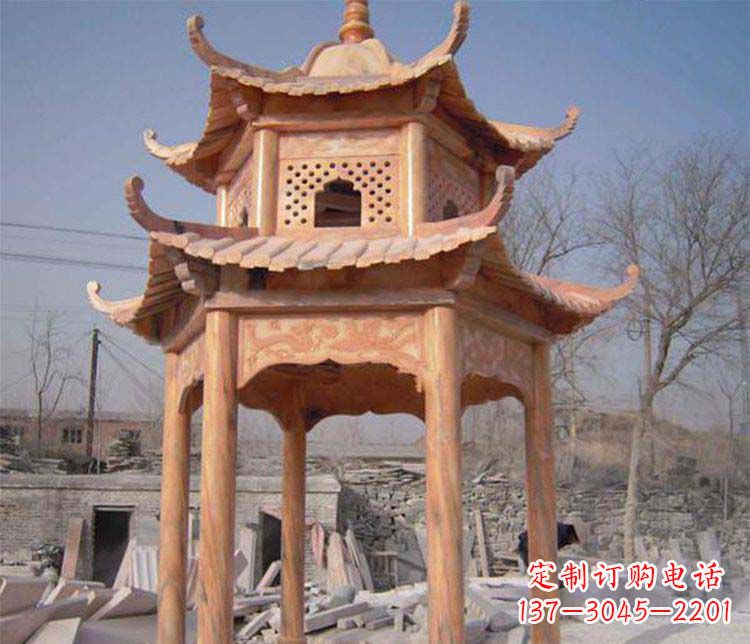 郑州园林晚霞红石凉亭景观石雕